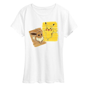 �A�j���L�����N�^�[ ���f�B�[�X �g�b�v�X T�V���c �O���t�B�b�N Licensed Character Women's Pokmon Pikachu & Eevee Graphic Tee White �z���C�g