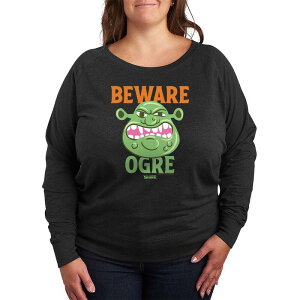 yz AjLN^[ fB[X TVc gbvX Plus Size Shrek Beware Ogre French Terry Long Sleeve Tee Heather Charcoal