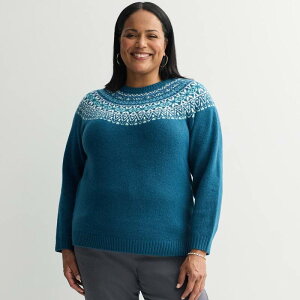 �N���t�g���o���[ ���f�B�[�X �A�E�^�[ �j�b�g�E�Z�[�^�[ �v���X�T�C�Y Plusize Croft & Barrow Raglan Sleeve Ringer Fairisle Sweater Blue Fancy Fairisle �u���[