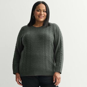 �N���t�g���o���[ ���f�B�[�X �A�E�^�[ �j�b�g�E�Z�[�^�[ �v���X�T�C�Y Plusize Croft & Barrow Raglan Sleeve Ringer Fairisle Sweater Gray Heather �O���[