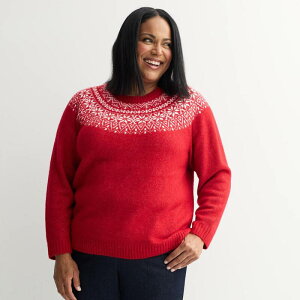 �N���t�g���o���[ ���f�B�[�X �A�E�^�[ �j�b�g�E�Z�[�^�[ �v���X�T�C�Y Plusize Croft & Barrow Raglan Sleeve Ringer Fairisle Sweateruby Winter Yoke ���r�[