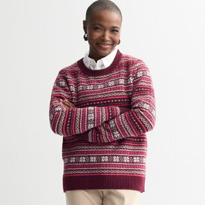 �N���t�g���o���[ ���f�B�[�X �A�E�^�[ �j�b�g�E�Z�[�^�[ �v�` Petite Croft & Barrow Raglan Sleeve Ringer Fairisle Sweater Berry Joy Fairisle