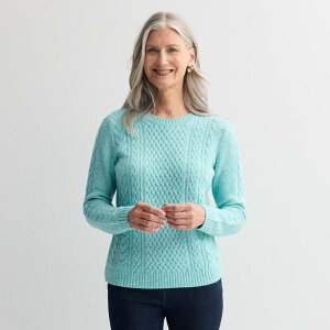 �N���t�g���o���[ ���f�B�[�X �A�E�^�[ �j�b�g�E�Z�[�^�[ �v�` Petite Croft & Barrow Raglan Sleeve Ringer Fairisle Sweater Crystal Heather �w�U�[