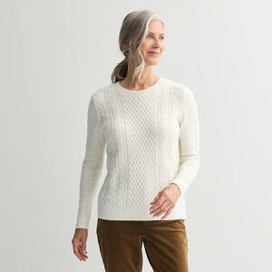 �N���t�g���o���[ ���f�B�[�X �A�E�^�[ �j�b�g�E�Z�[�^�[ �v�` Petite Croft & Barrow Raglan Sleeve Ringer Fairisle Sweater Ivory Silk �A�C�{���[