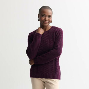 �N���t�g���o���[ ���f�B�[�X �A�E�^�[ �j�b�g�E�Z�[�^�[ �v�` Petite Croft & Barrow Raglan Sleeve Ringer Fairisle Sweater Plum �v����