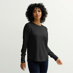 �\�m�} ���f�B�[�X �g�b�v�X T�V���c �v�` Petite Sonoma Goods For Life Cozy Waffle Pullover Pitch Black �u���b�N