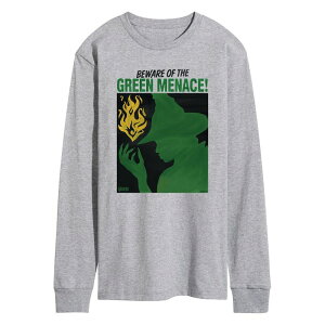 yz AjLN^[ Y TVc gbvX Men's Wicked For Good Beware Of The Green Menace! Long Sleeve Graphic Tee Athletic Heather