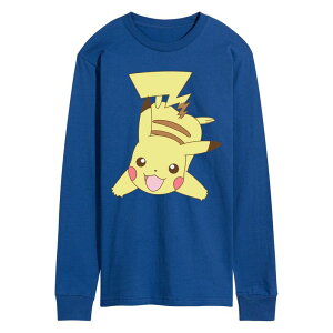 �A�j���L�����N�^�[ �����Y �g�b�v�X T�V���c �O���t�B�b�N Licensed Character Men's Pokmon Pikachu Oversized Long Sleeve Graphic Tee Royal Blue �u���[