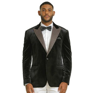 �X�e�C�V�[�A�_���X �����Y �A�E�^�[ �W���P�b�g�E�u���]�� �x���x�b�g �u���U�[ Stacy Adams Men's Velvet Blazer with Rhinestone-Embedded Peak Lapel Black �u���b�N