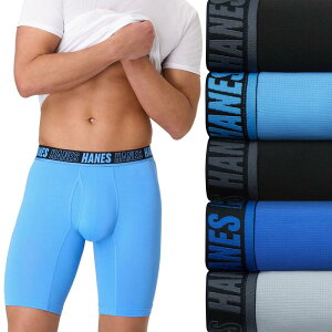 �w�C���Y �����Y �A���_�[�E�F�A �{�N�T�[�p���c ���b�V�� Men's Hanes 4+1 Bonus Pack Breathable Mesh Long Leg Boxer Briefs Blue Black �u���b�N