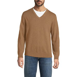 yz YGh Y jbgEZ[^[ AE^[ Men's Lands' End Fine Gauge Cotton V-Neck Sweater Camel Brown Heather