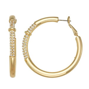 yz iCEFXg fB[X sAXECO ANZT[ Nine West Gold Tone Pave Gemstone Large Hoop Earrings Gold Tone