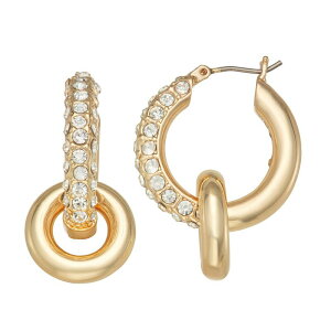 yz iCEFXg fB[X sAXECO ANZT[ Nine West Gold Tone Pave Gemstone and Hoop Charm Hoop Earrings Gold Tone