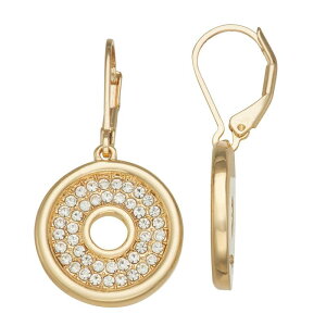 yz iCEFXg fB[X sAXECO ANZT[ Nine West Gold Tone Pave Gemstone Disc Drop Leverback Earrings Gold Tone