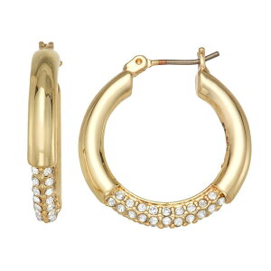 yz iCEFXg fB[X sAXECO ANZT[ Nine West Gold Tone Pave Gemstone Accent Hoop Earrings Gold Tone