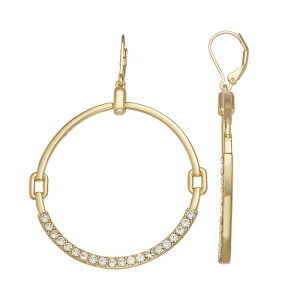 yz iCEFXg fB[X sAXECO ANZT[ Nine West Gold Tone Pave Gemstone Doorknocker Hoop Earrings Gold Tone