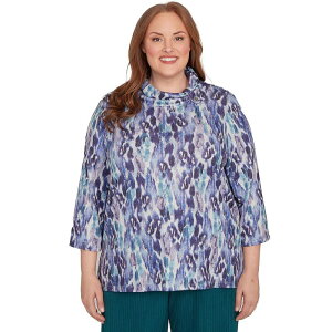 �A���t���b�h �_�i�[ ���f�B�[�X �g�b�v�X �V���c �v���X�T�C�Y Plusize Alfredunner Animal Melange Three-Quarter Sleeve Top Grape �O���[�v