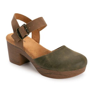 ���N���N�X ���f�B�[�X �V���[�Y �T���_�� MUK LUKS Merritt Women's Quarter Strap Clogs Olive Tan �I���[�u