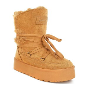 �����h�����O ���f�B�[�X �V���[�Y �u�[�c�E���C���u�[�c London Rag Noaya Women's Faux Fur Chunky Winter Boots Tan �^��
