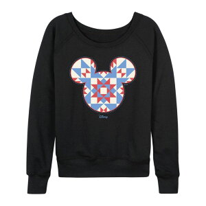 �A�j���L�����N�^�[ ���f�B�[�X �g�b�v�X T�V���c �p�C�� Licensed Character Women's Disney's Minnie Mouse Quilt Pattern Ears French Terry Long Sleeve Tee Black �u���b�N