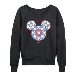�A�j���L�����N�^�[ ���f�B�[�X �g�b�v�X T�V���c �p�C�� Licensed Character Women's Disney's Minnie Mouse Quilt Pattern Ears French Terry Long Sleeve Tee Heather Charcoal �`���R�[��