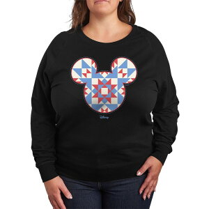 �A�j���L�����N�^�[ ���f�B�[�X �g�b�v�X T�V���c �v���X�T�C�Y �p�C�� Licensed Character Plusize Disney's Minnie Mouse Quilt Pattern Ears French Terry Long Sleeve Tee Black �u���b�N