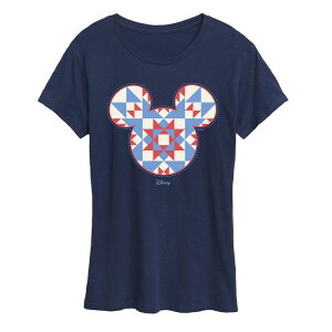 �A�j���L�����N�^�[ ���f�B�[�X �g�b�v�X T�V���c �O���t�B�b�N Licensed Character Women's Disney's Minnie Mouse Quilt Pattern Ears Graphic Tee Navy �l�C�r�[