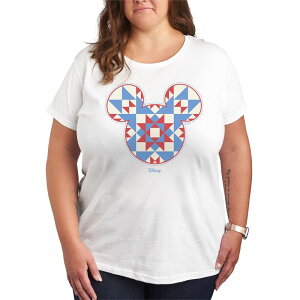 �A�j���L�����N�^�[ ���f�B�[�X �g�b�v�X T�V���c �v���X�T�C�Y �O���t�B�b�N Licensed Character Plusize Disney's Minnie Mouse Quilt Pattern Ears Graphic Tee White �z���C�g