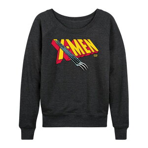 yz AjLN^[ fB[X TVc gbvX Women's Marvel X-Men Logo Claw Rip French Terry Long Sleeve Tee Heather Charcoal