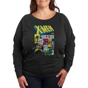 yz AjLN^[ fB[X TVc gbvX Plus Size Marvel X-Men Retro Comic Characters French Terry Long Sleeve Tee Heather Charcoal