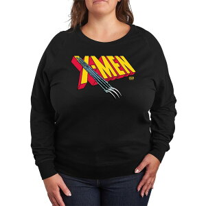 yz AjLN^[ fB[X TVc gbvX Plus Size Marvel X-Men Logo Claw Rip French Terry Long Sleeve Tee Black