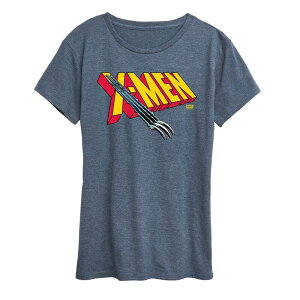 yz AjLN^[ fB[X TVc gbvX Women's Marvel X-Men Logo Claw Rip Graphic Tee Heather Blue