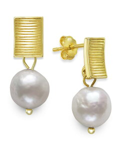 Aufbh fB[X ANZT[ sAXECO Unbranded 14k Gold Over Silver Baroque Freshwater Cultured Pearl Textured Rectangle Drop Earrings Gold Tone S[h