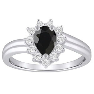 yz Alyson Layne fB[X O ANZT[ Alyson Layne 10k White Gold 1/5 Carat T.W. Lab-Grown Diamond & Pear Shape Gemstone Halo Ring Black Onyx