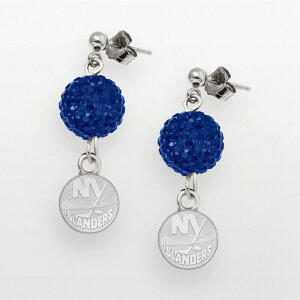 yz SA[g fB[X sAXECO ANZT[ LogoArt New York Islanders Sterling Silver Crystal Ball Drop Earrings Silver