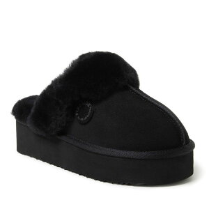 �f�B�A�t�H�[���Y ���f�B�[�X �V���[�Y �T���_�� �v���b�g�t�H�[�� Dearfoams Fireside Melton Shearling Women's Platform Scuff Slippers Black �u���b�N