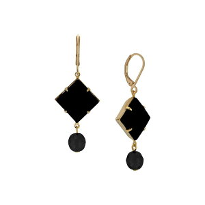 1928 ���f�B�[�X �A�N�Z�T���[ �s�A�X�E�C�������O 1928 Square Simulated Stone & Round Beadrop Leverback Earrings Black �u���b�N