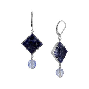 1928 ���f�B�[�X �A�N�Z�T���[ �s�A�X�E�C�������O 1928 Square Simulated Stone & Round Beadrop Leverback Earrings Blue �u���[