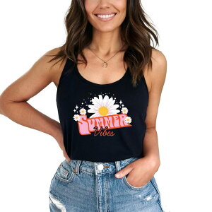 Simply Sage Market ���f�B�[�X �g�b�v�X T�V���c �O���t�B�b�N Simply Sage Market Summer Vibes Daisy - Women's Graphic Racerback Tank Top Black �u���b�N