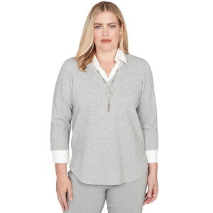 �A���t���b�h �_�i�[ ���f�B�[�X �g�b�v�X �V���c ���[�X Women's Alfredunner Diamond Jacquard Two-in-One Top with Necklace Pewter �s���[�^�[