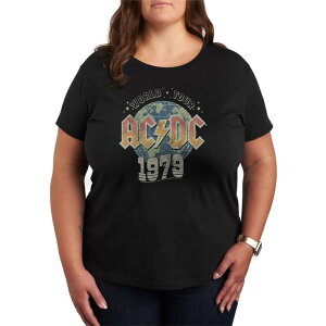 �A�j���L�����N�^�[ ���f�B�[�X �g�b�v�X T�V���c �v���X�T�C�Y �O���t�B�b�N Licensed Character Plusize ACDC World Tour 1979 Distressed Graphic Tee Black �u���b�N