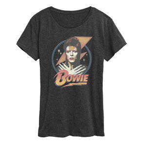 AjLN^[ fB[X gbvX TVc OtBbN Licensed Character Women's David Bowie Distressed Graphic Tee Heather Charcoal `R[