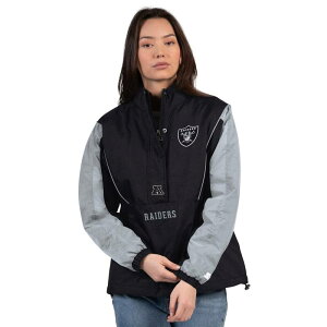 �X�^�[�^�[ ���f�B�[�X �g�b�v�X T�V���c �W���P�b�g Women'starter Black/Silver Las Vegas Raiders Thursday Night Gridiron Half-Zip Jacket Lvr Black �u���b�N