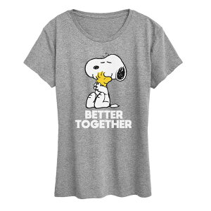 �A�j���L�����N�^�[ ���f�B�[�X �g�b�v�X T�V���c �O���t�B�b�N Licensed Character Women's Peanutsnoopy & Woodstock Better Together Graphic Tee Heather Gray �O���[