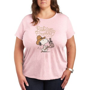 �A�j���L�����N�^�[ ���f�B�[�X �g�b�v�X T�V���c �v���X�T�C�Y �O���t�B�b�N Licensed Character Plusize Peanuts Ride 'Em Cowboy Snoopy Graphic Tee Heather Pink �w�U�[