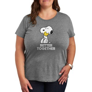 �A�j���L�����N�^�[ ���f�B�[�X �g�b�v�X T�V���c �v���X�T�C�Y �O���t�B�b�N Licensed Character Plusize Peanutsnoopy & Woodstock Better Together Graphic Tee Heather Gray �O���[