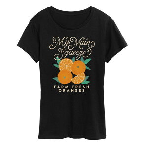 �A�j���L�����N�^�[ ���f�B�[�X �g�b�v�X T�V���c �O���t�B�b�N Licensed Character Women's My Main Squeeze Farm Fresh Oranges Graphic Tee Black �u���b�N