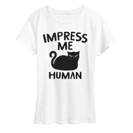 アニメキャラクター レディース トップス Tシャツ グラフィック Licensed Character Women's Cat Impress Me Human Graphic Tee White ホワイト