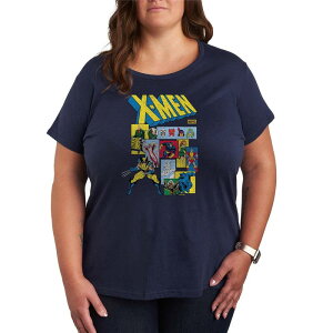 �A�j���L�����N�^�[ ���f�B�[�X �g�b�v�X T�V���c �v���X�T�C�Y �O���t�B�b�N Licensed Character Plusize Marvel X-Men Retro Comicharacters Graphic Tee Navy �l�C�r�[