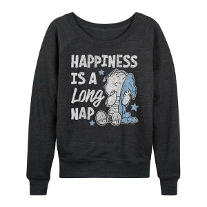 �A�j���L�����N�^�[ ���f�B�[�X �g�b�v�X T�V���c �p�C�� Licensed Character Women's Peanuts Happiness Is A Long Nap French Terry Long Sleeve Tee Heather Charcoal �`���R�[��